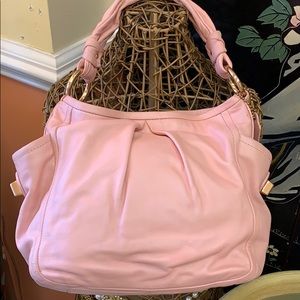 Coach pink leather pleated shoulder bag rose gold